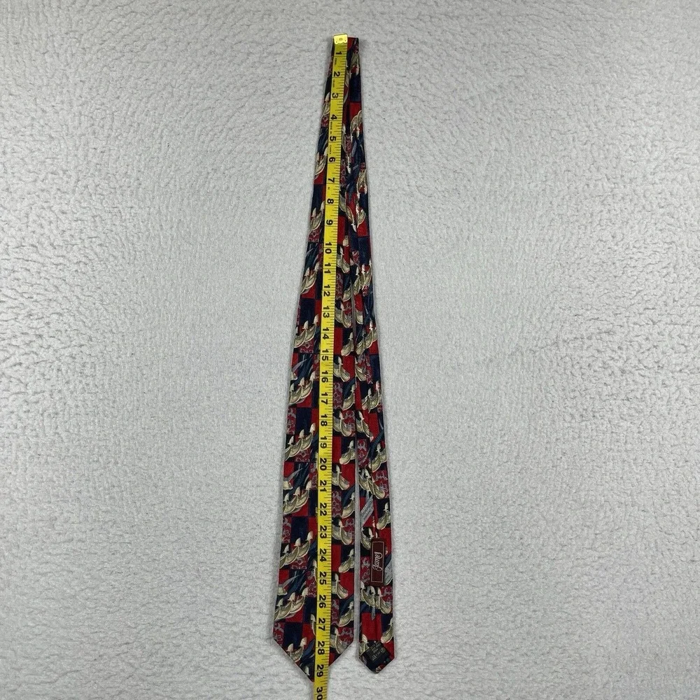 Ermenegildo Zegna Tie Mens OS Red Navy Gold Silk Geometric Crest Luxury Neckwear
